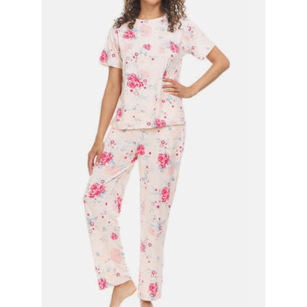 FN by Flora Nikrooz Women Floral Pajama Set Short Sleeve Top & Pants Pink XL